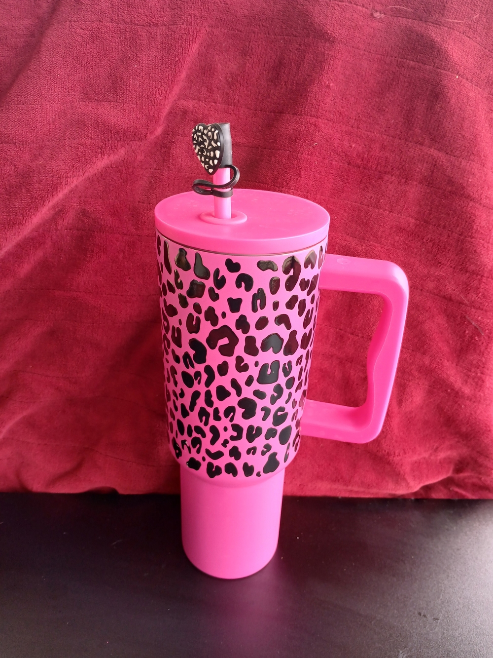 Victoria's Secret Pink and Black Leopard Print Travel Tumbler with Handle
